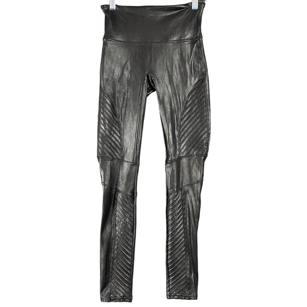 Spanx Shaping Faux Leather Moto Leggings Womens Size S Slimming Edgy Grunge